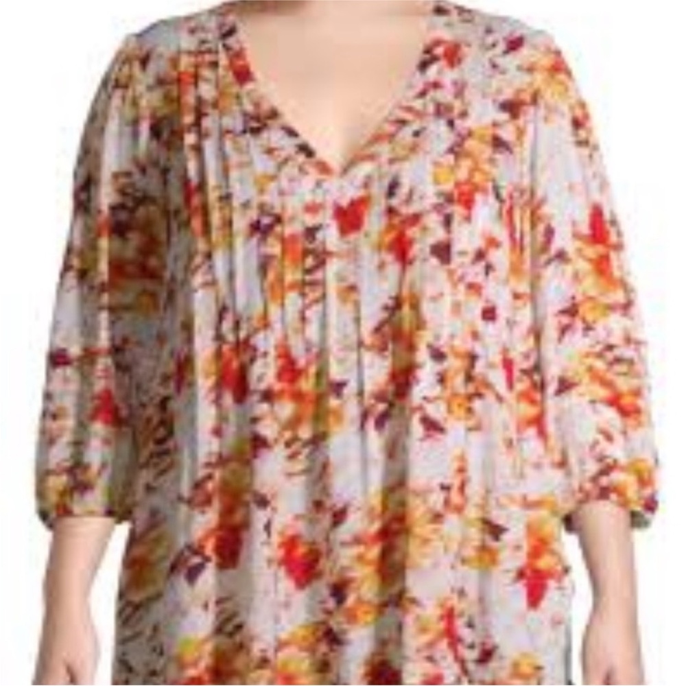 Terra & Sky Plus Size Floral Pintucked Blouse